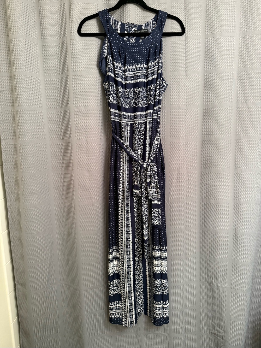 Lane Bryant Navy and White Printed Sleeveless Maxi with Waist Tie